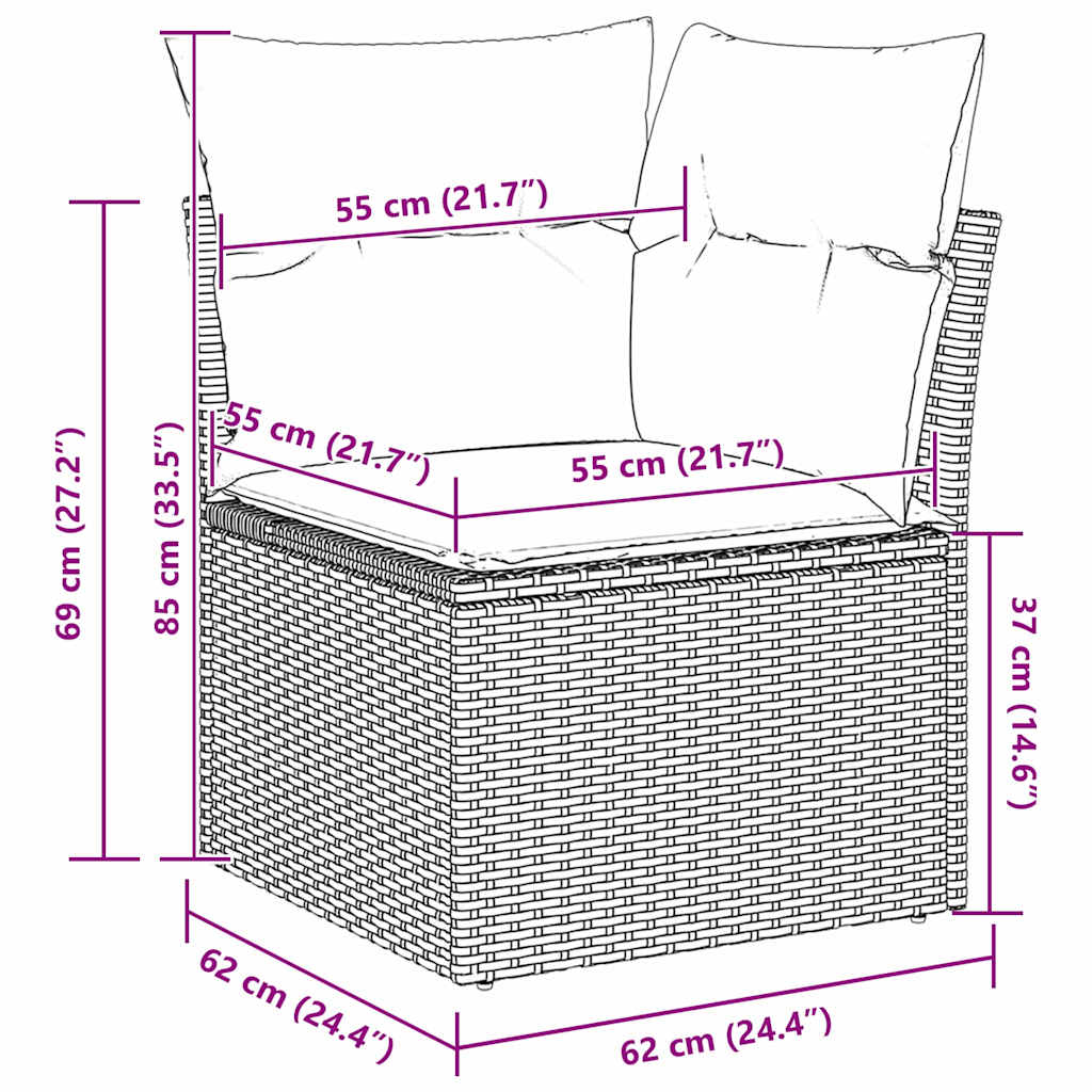 Gartensofa-set Grau 55 x 55 x 37 cm Poly-Rattan