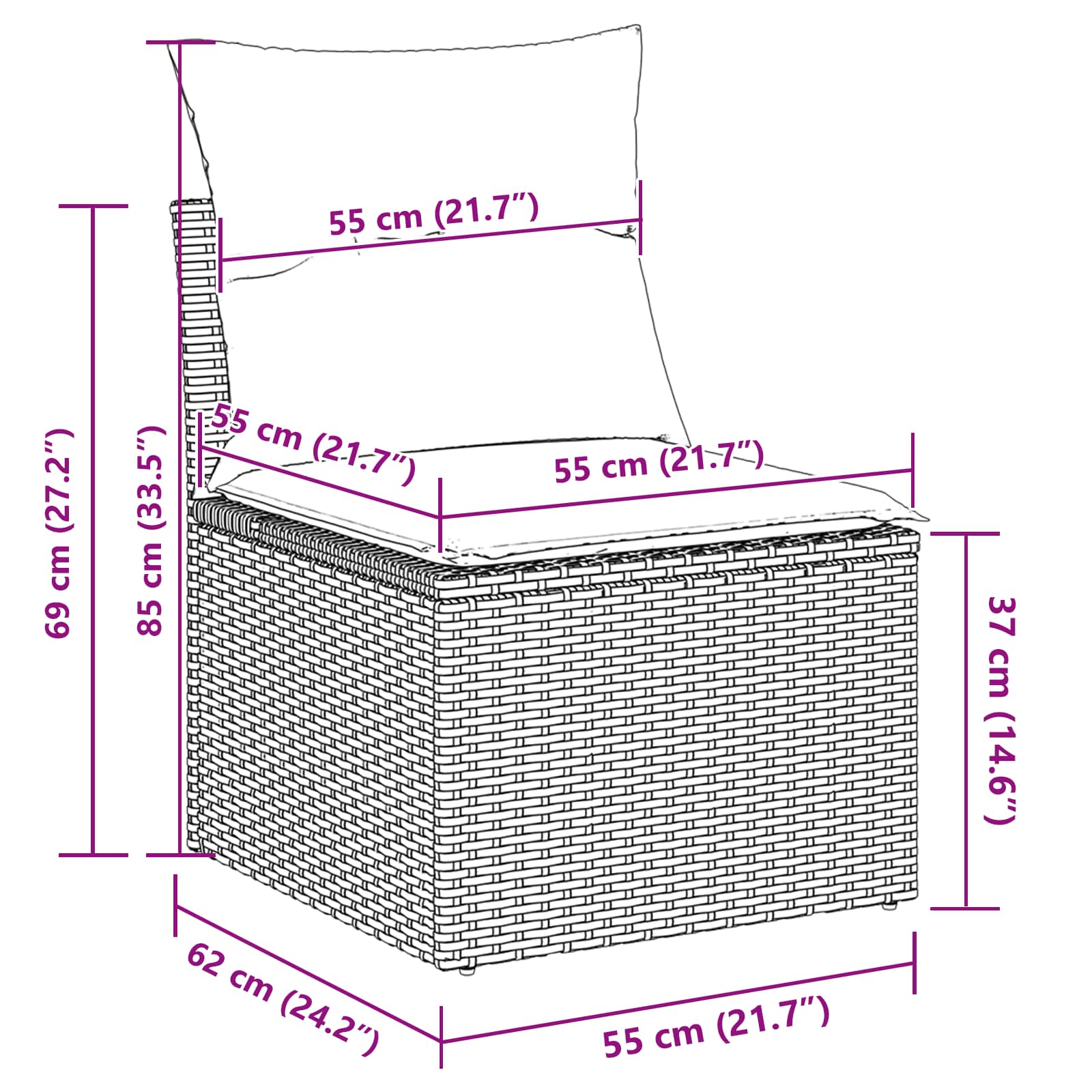 Gartensofa-set Braun 55 x 55 x 37 cm Poly-Rattan
