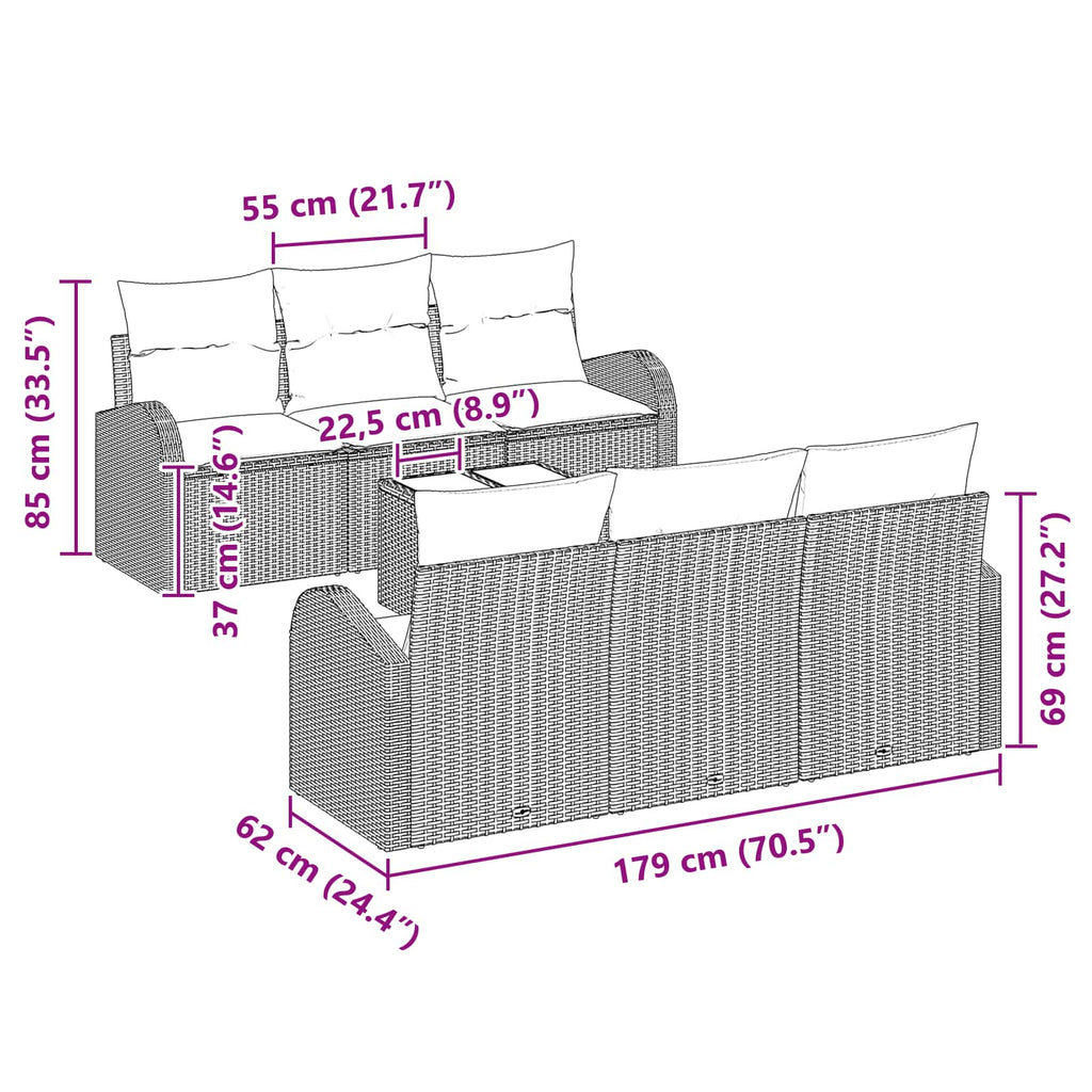 Gartensofa-set Braun 55 x 55 x 37 cm Poly-Rattan