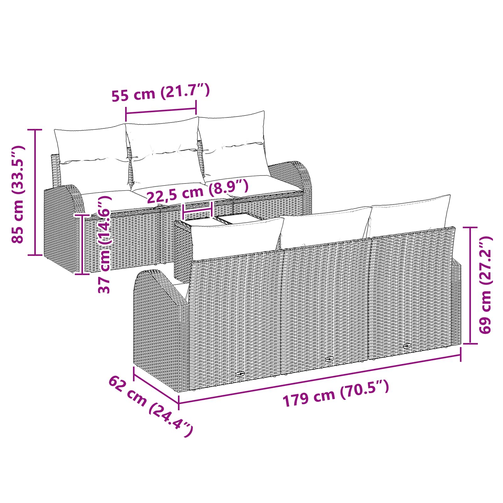 Gartensofa-set Braun 55 x 55 x 37 cm Poly-Rattan