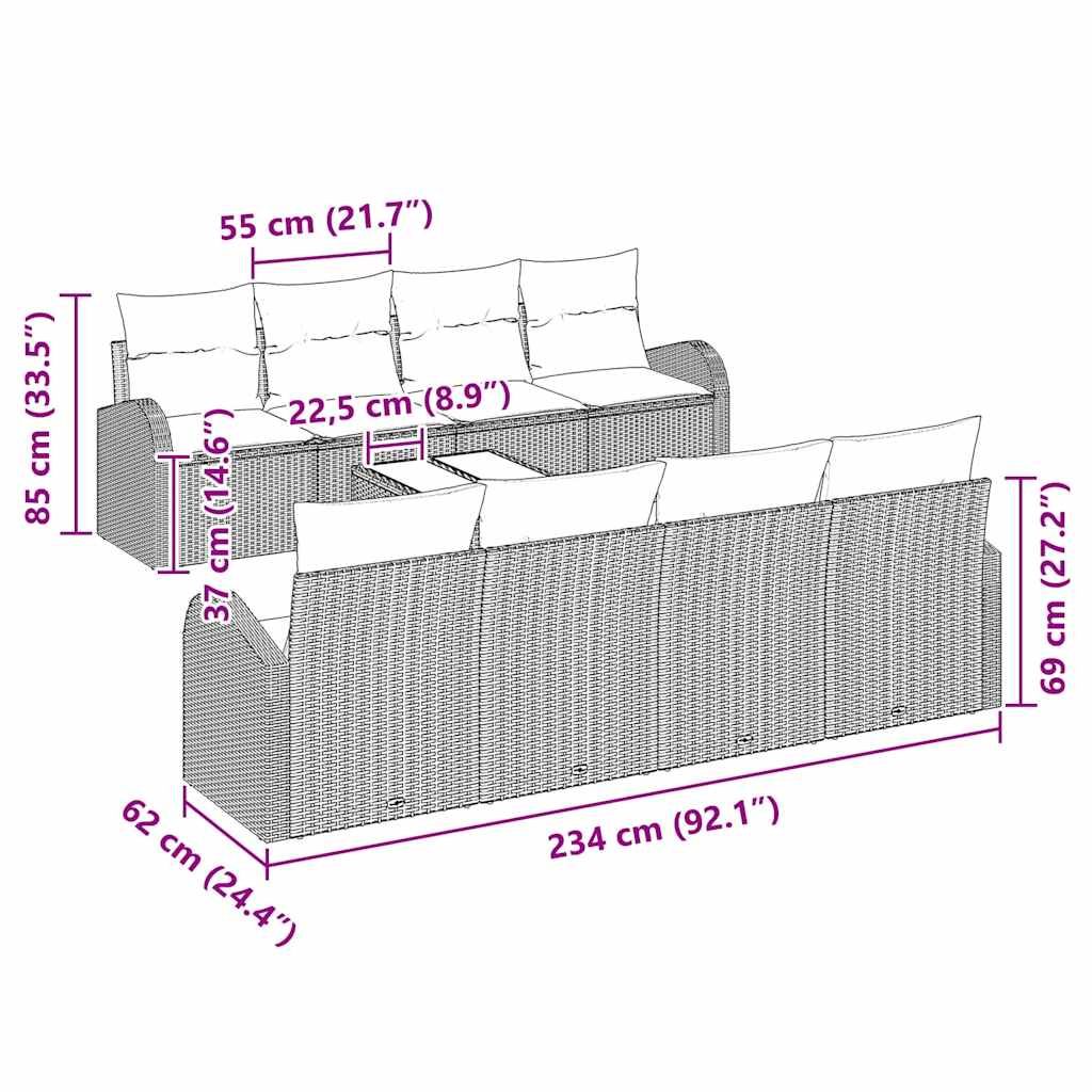 Gartensofa-set Hellgrau 55 x 55 x 37 cm Poly-Rattan