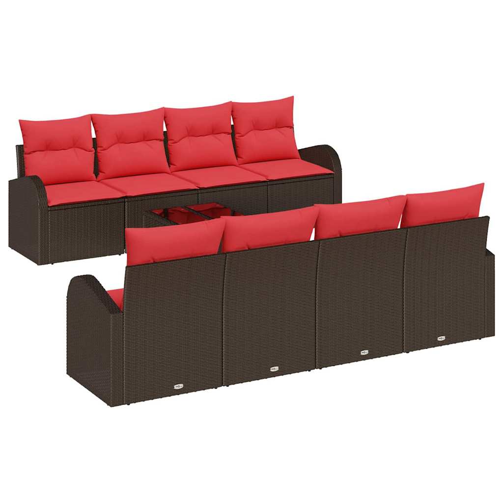 Sofa Set 9 pcs Braun und Rot Polyester