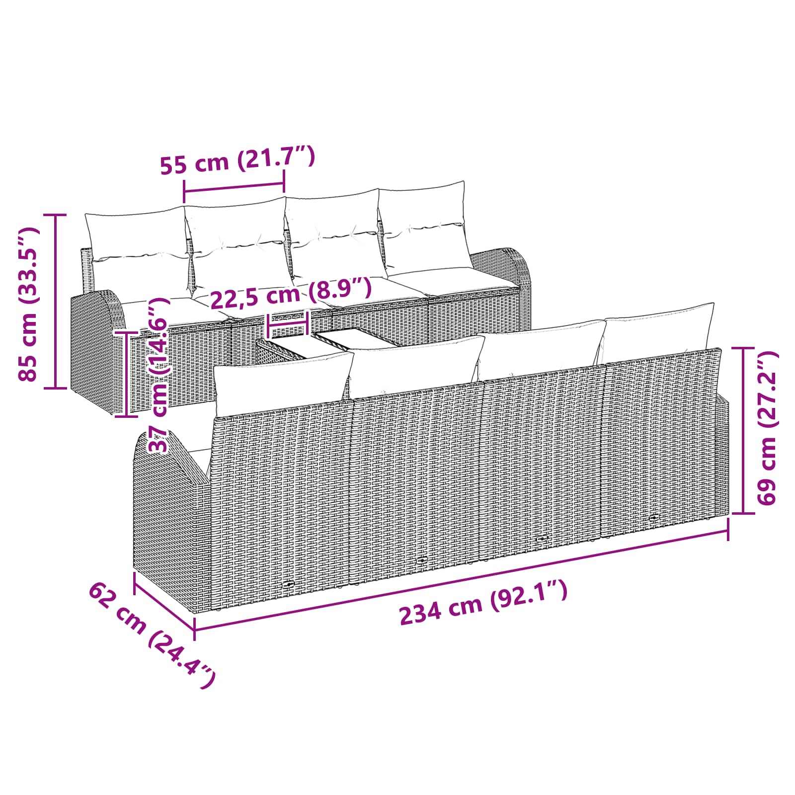 Sofa Set 9 pcs Braun und Rot Polyester