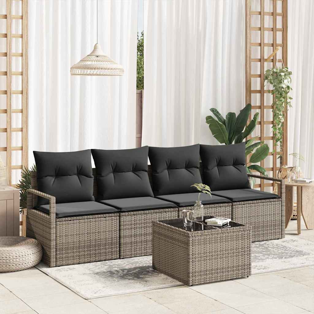 Sofa Set mit Kissen 5 pcs Grau Poly Rattan