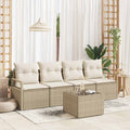 Sofa Set 5 pcs Beige und Creme Poly-Rattan