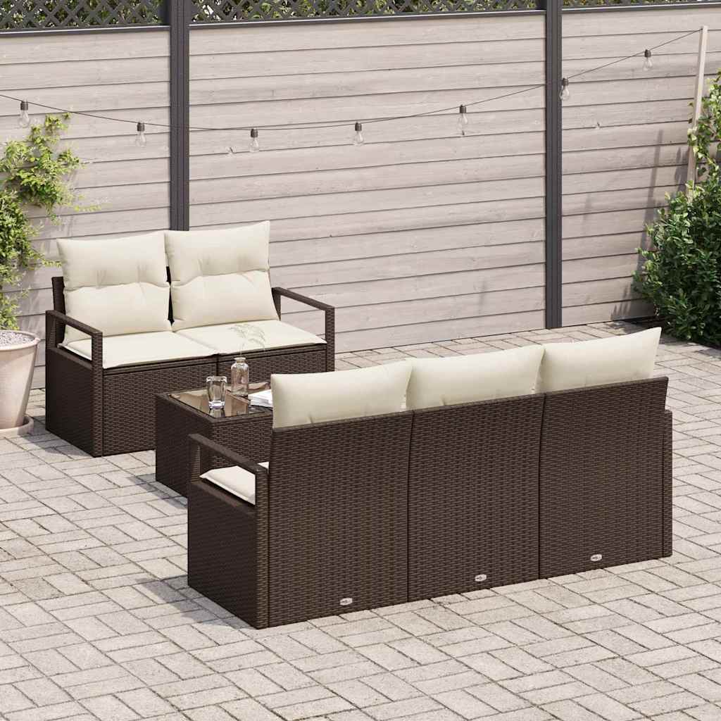 Sofa Set mit Kissen 6 pcs Braun und Creme Poly Rattan