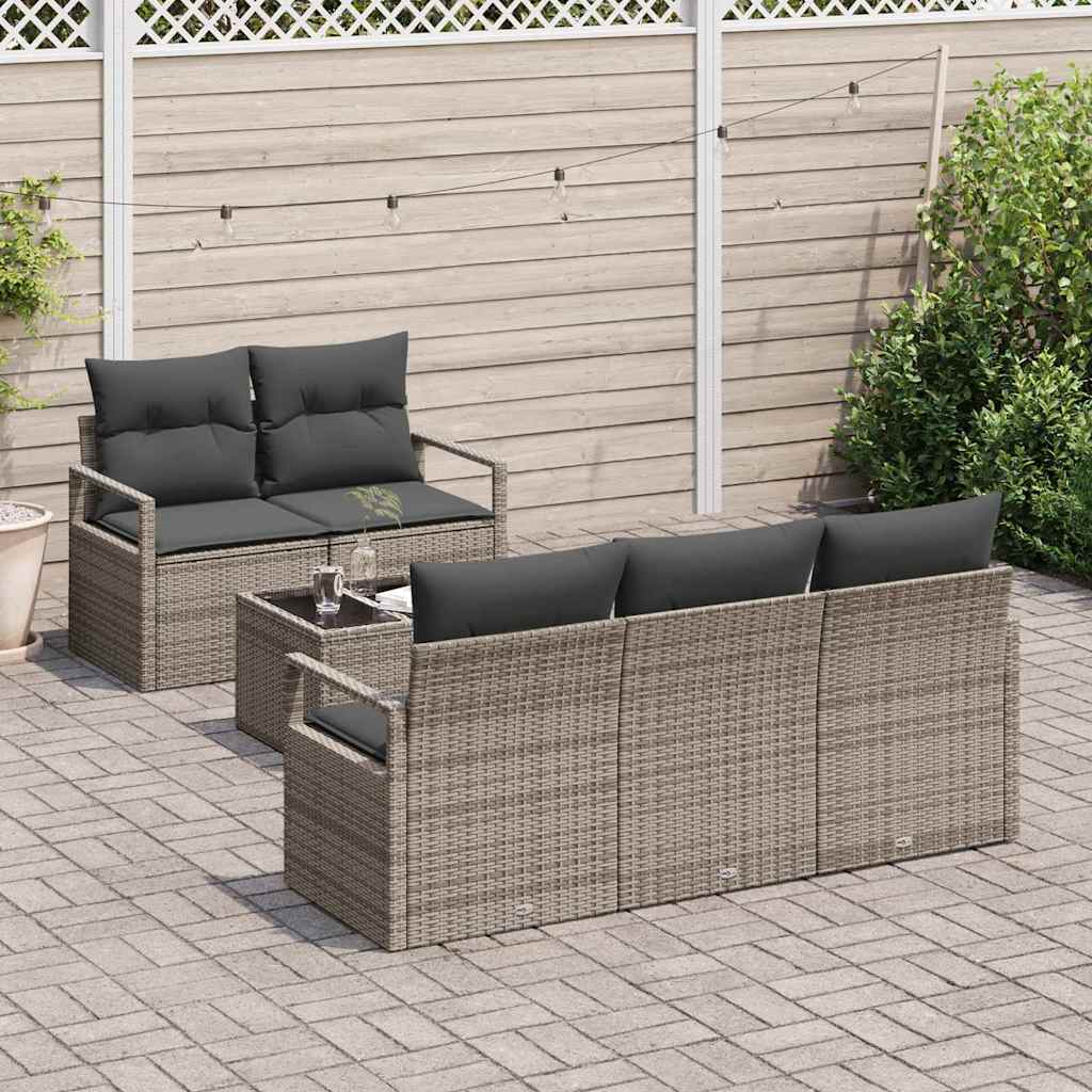 Sofa Set mit Kissen 6 pcs Grau Poly Rattan