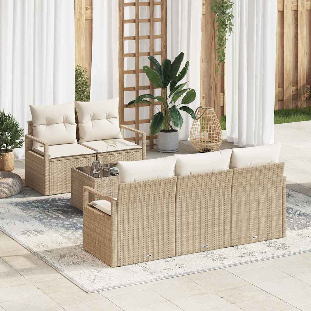 Sofa Set mit Kissen 6 pcs Beige und Creme Poly Rattan