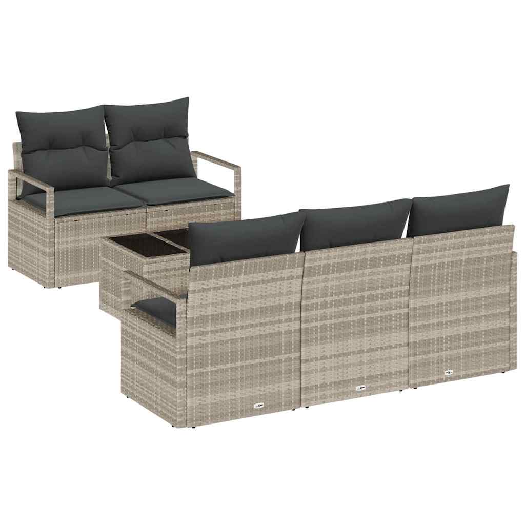 Sofa Set mit Kissen 6 pcs Hellgrau Poly Rattan