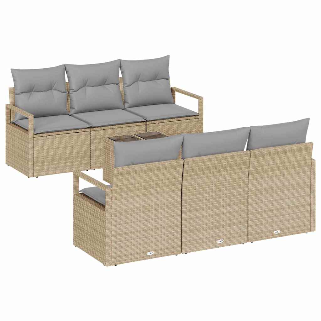 Sofa Set mit Kissen 7 pcs Beige und Grau Poly Rattan