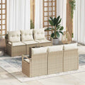 Sofa Set mit Kissen 7 pcs Beige und Creme Poly Rattan