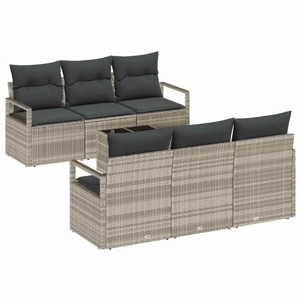 Sofa Set mit Kissen 7 pcs Hellgrau Poly Rattan