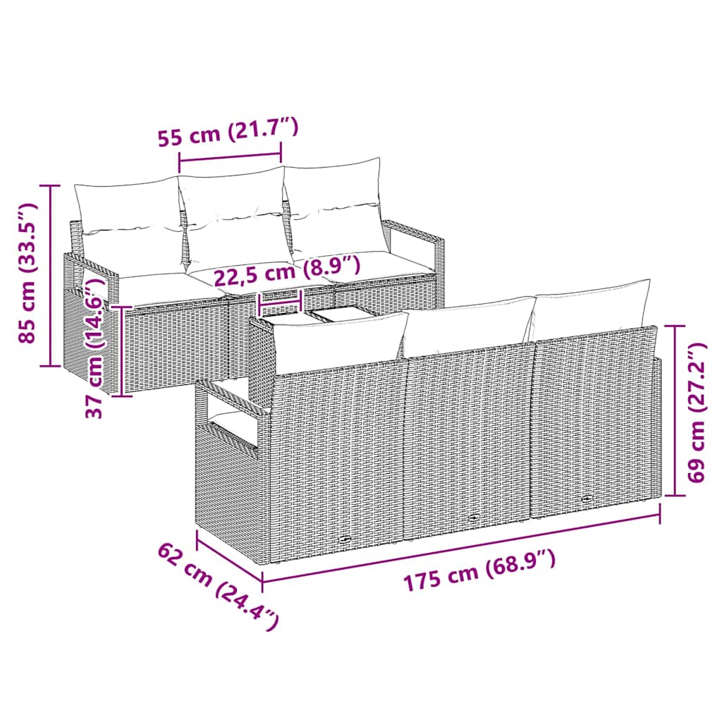 Sofa Set mit Kissen 7 pcs Hellgrau Poly Rattan