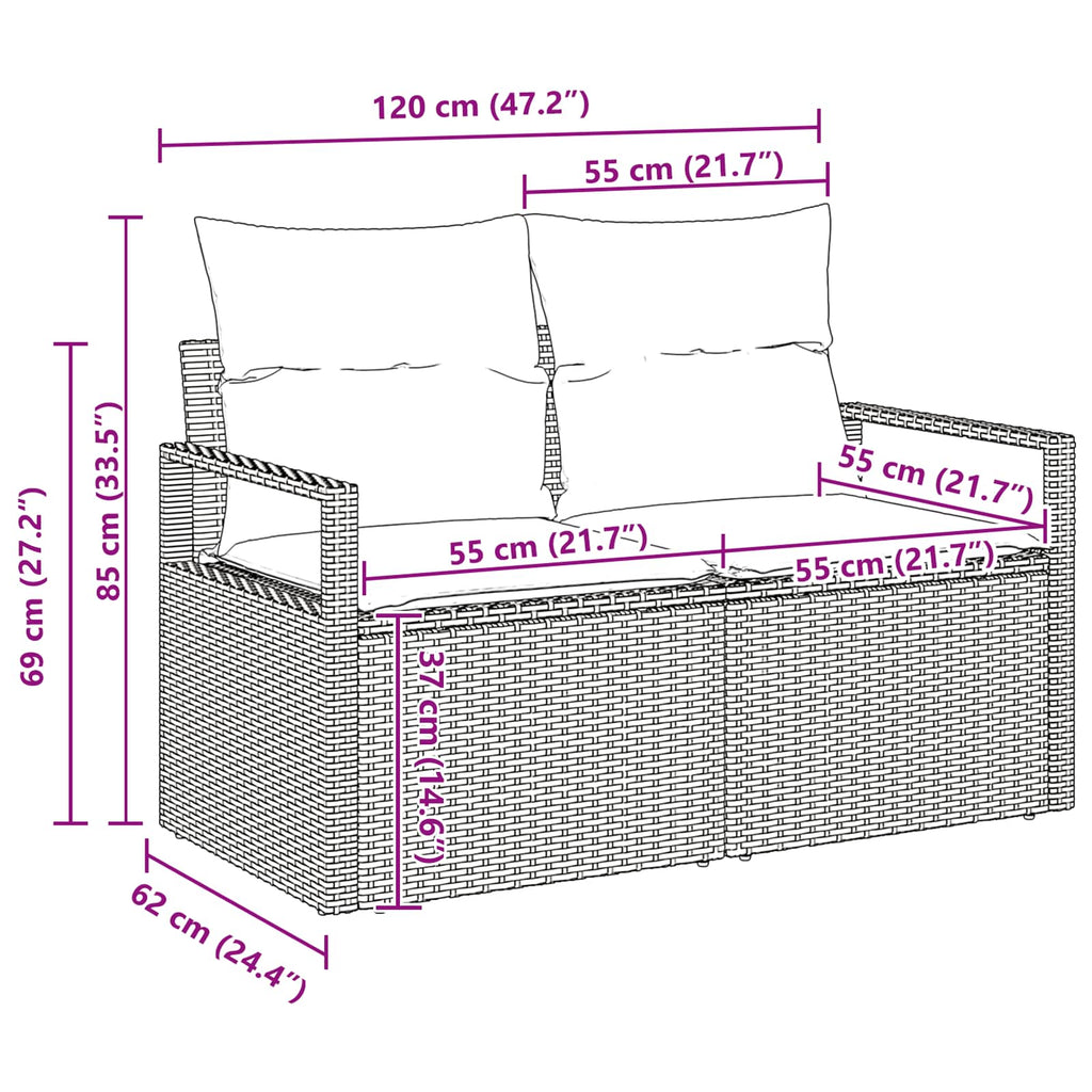 Sofa Set mit Kissen 7 pcs Schwarz und Türkis Poly Rattan