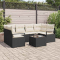Sofa Set mit Kissen 7 pcs Schwarz und Creme Poly Rattan