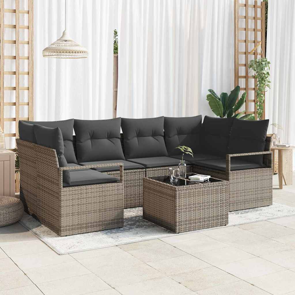 Sofa Set mit Kissen 7 pcs Grau Poly Rattan