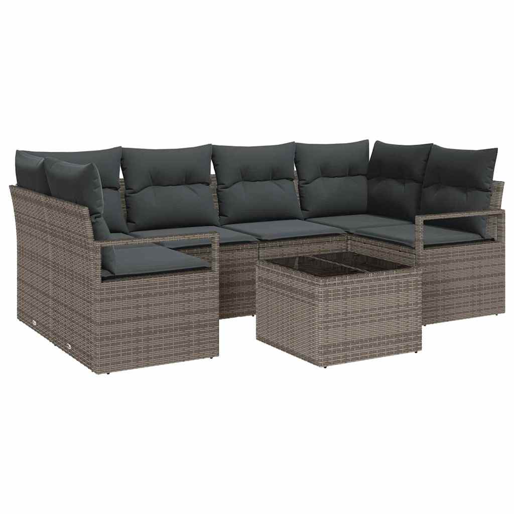 Sofa Set mit Kissen 7 pcs Grau Poly Rattan