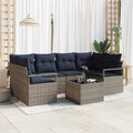 Sofa Set mit Kissen 7 pcs Grau und Blau Poly Rattan