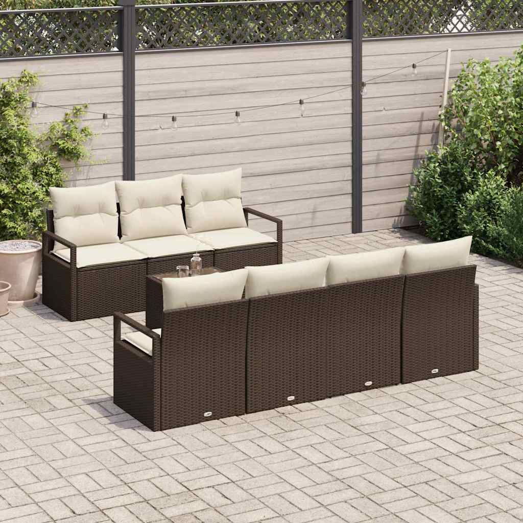 Sofa Set mit Kissen 8 pcs Braun und Creme Poly Rattan