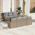 Sofa Set mit Kissen 8 pcs Beige und Grau Poly Rattan