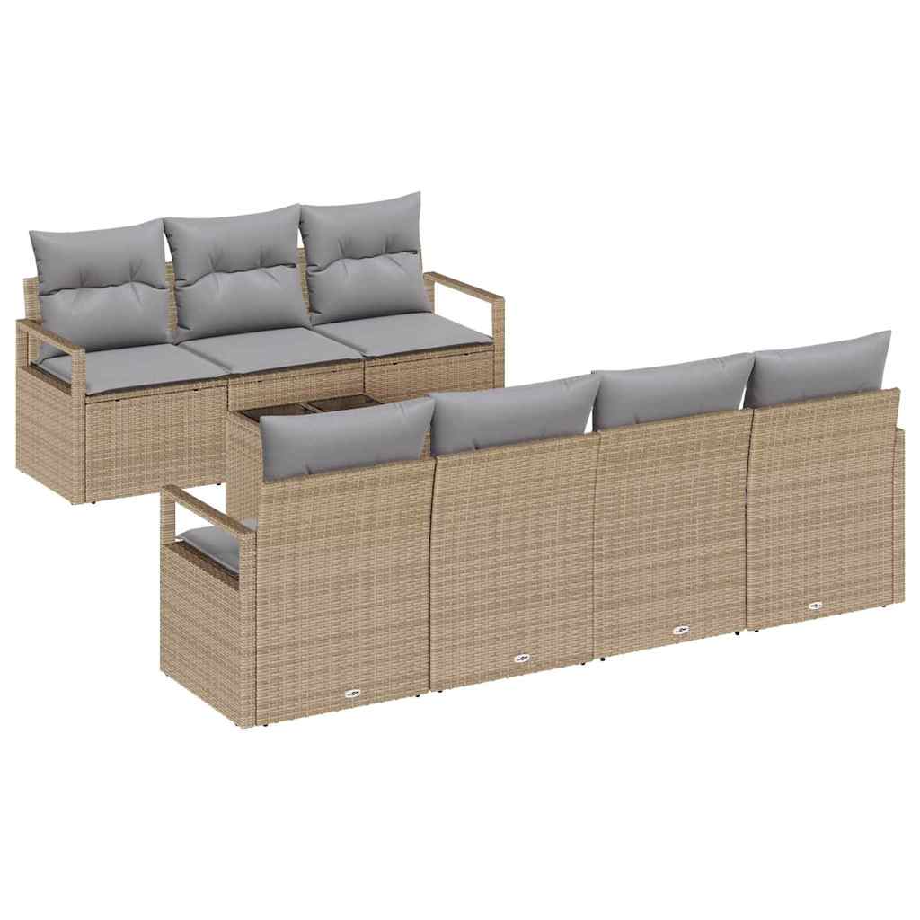 Sofa Set mit Kissen 8 pcs Beige und Grau Poly Rattan