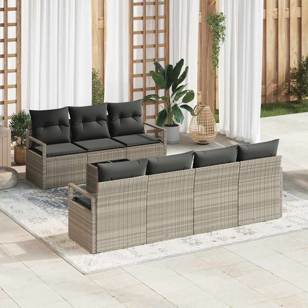 Sofa Set mit Kissen 8 pcs Hellgrau Poly Rattan