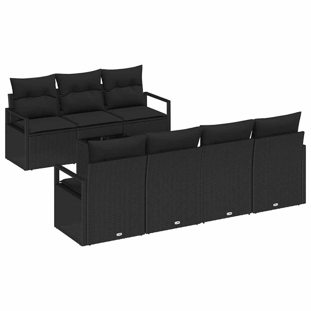 Sofa Set mit Kissen 8 pcs Schwarz Poly Rattan