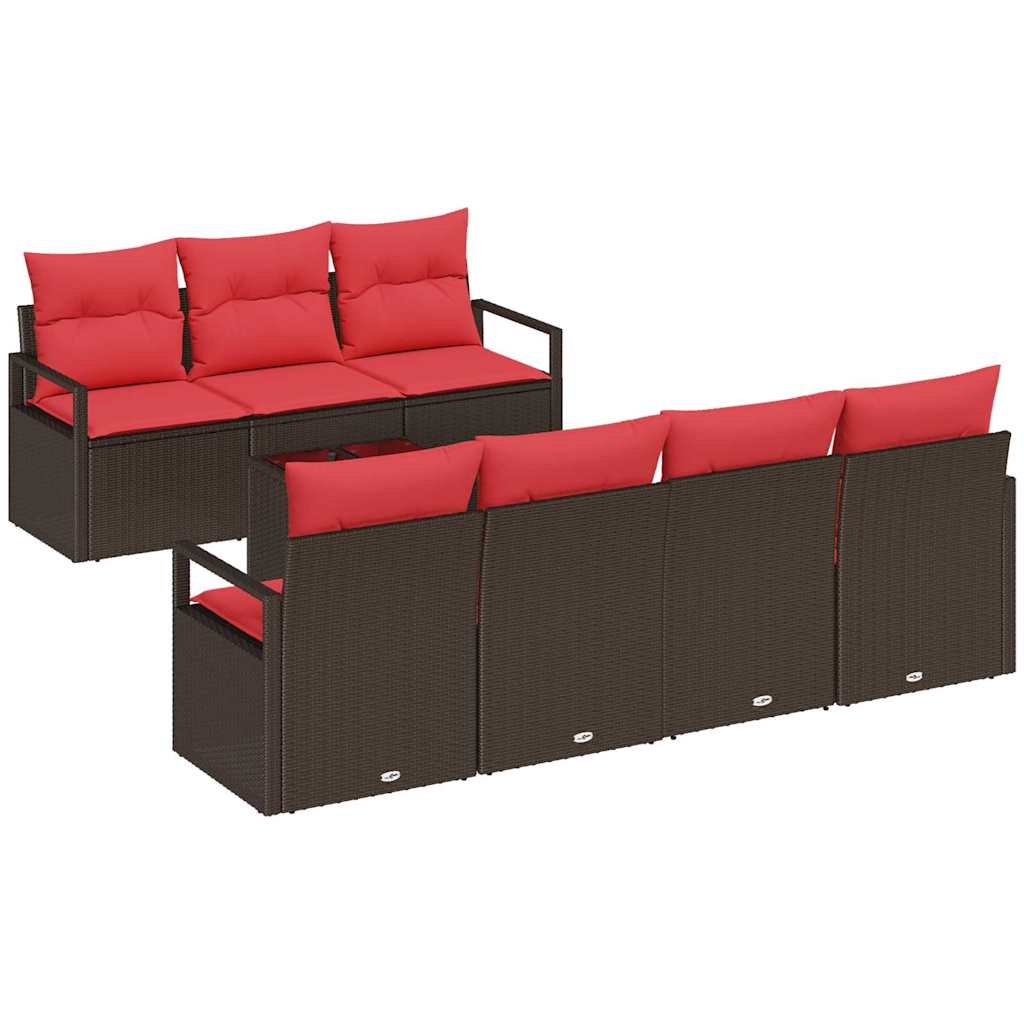 Sofa Set mit Kissen 8 pcs Braun und Rot Poly Rattan