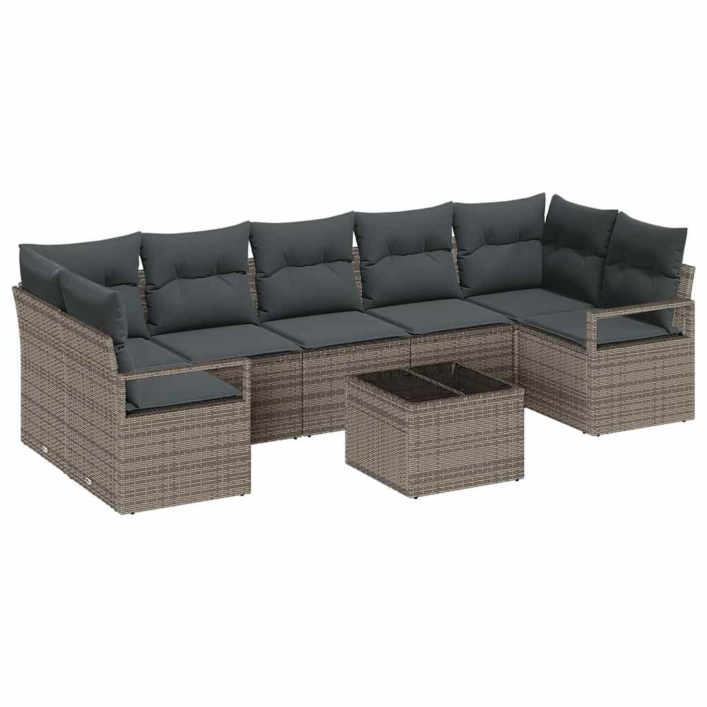 Sofa Set mit Kissen 8 pcs Grau Poly Rattan