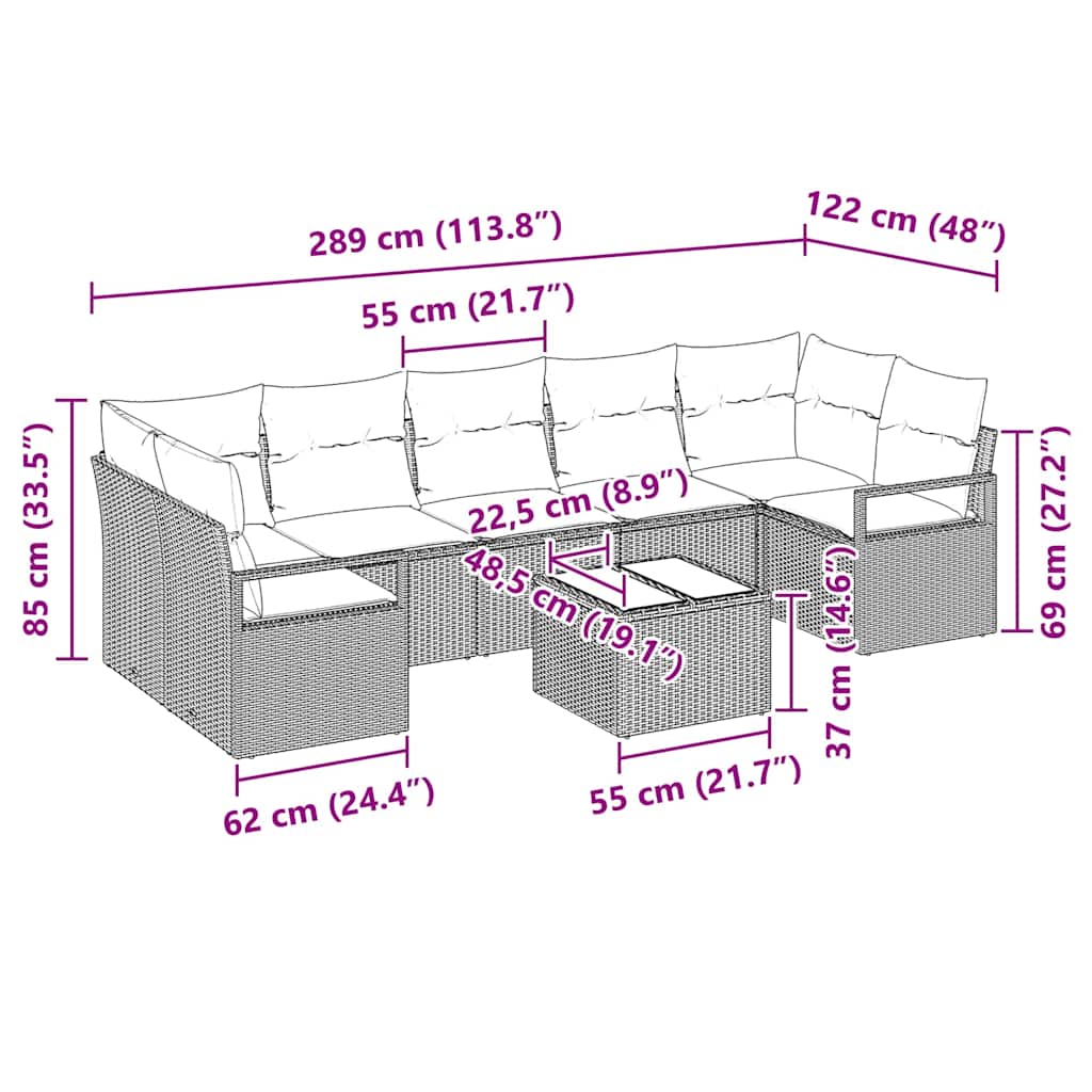 Sofa Set mit Kissen 8 pcs Hellgrau und Dunkelgrau Poly Rattan