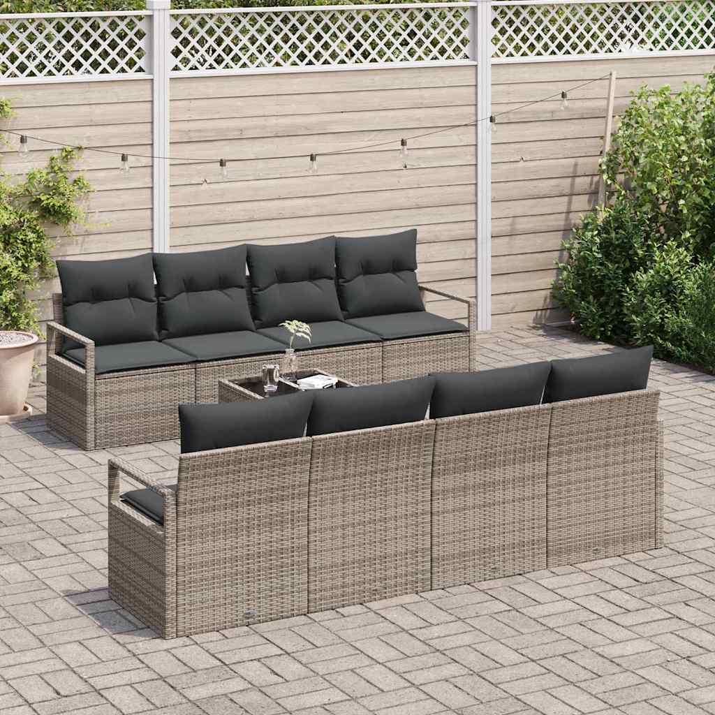 Sofa Set mit Kissen 7 pcs Grau Poly Rattan