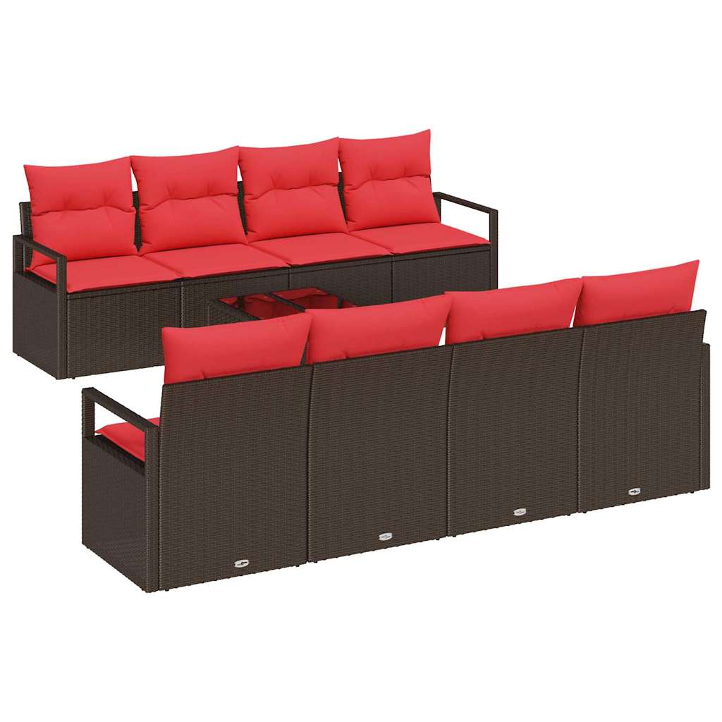 Sofa Set mit Kissen 7 pcs Braun und Rot Poly Rattan