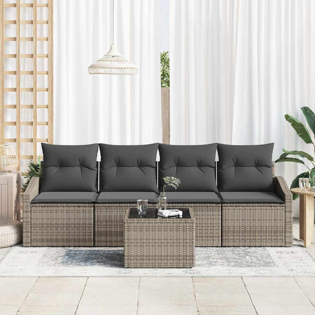 Sofa Set mit Kissen mit Kissen 5 pcs Grau Poly Rattan