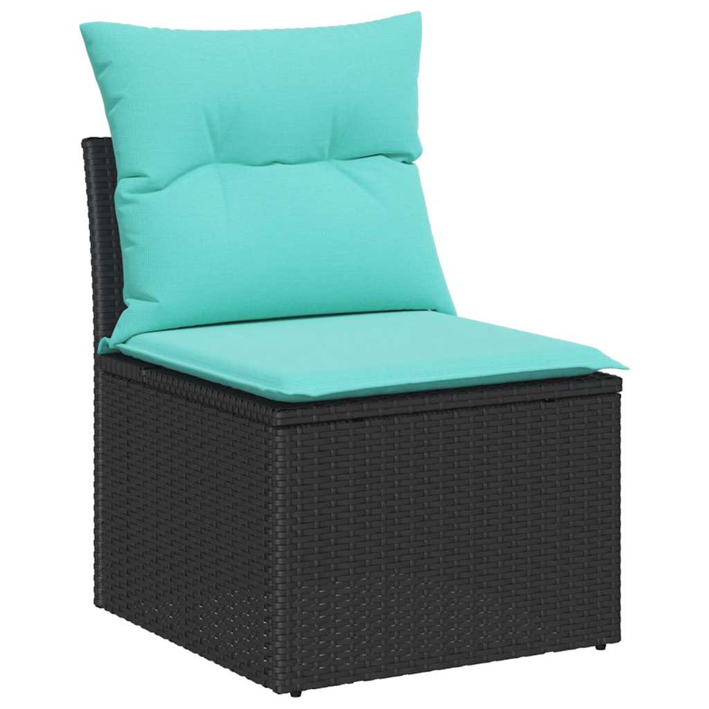 Sofa Set mit Kissen 5 pcs Schwarz und Türkis Poly Rattan