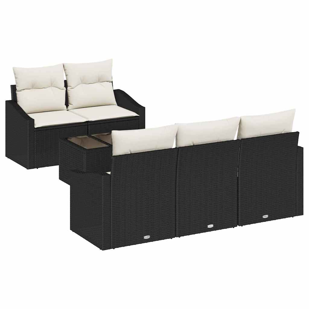 Sofa Set mit Kissen 6 pcs Schwarz und Creme Poly Rattan