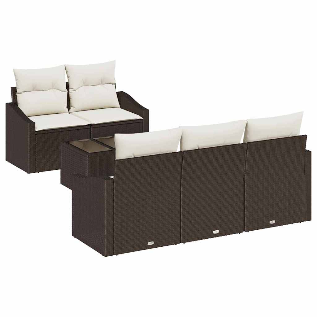 Sofa Set mit Kissen 6 pcs Braun und Creme Poly Rattan