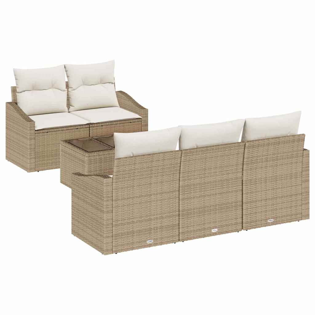 Sofa Set mit Kissen 6 pcs Beige und Creme Poly Rattan