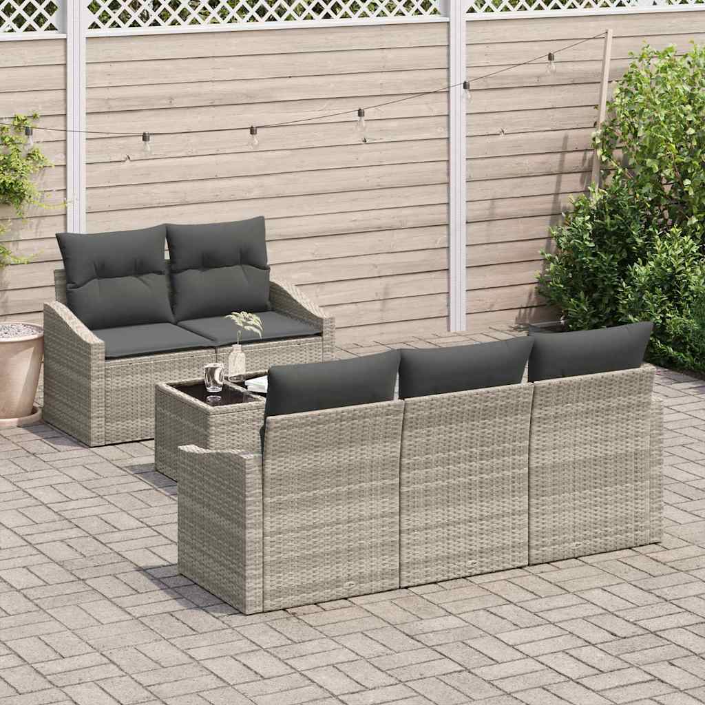 Sofa Set mit Kissen mit Kissen 6 pcs Hellgrau Poly Rattan