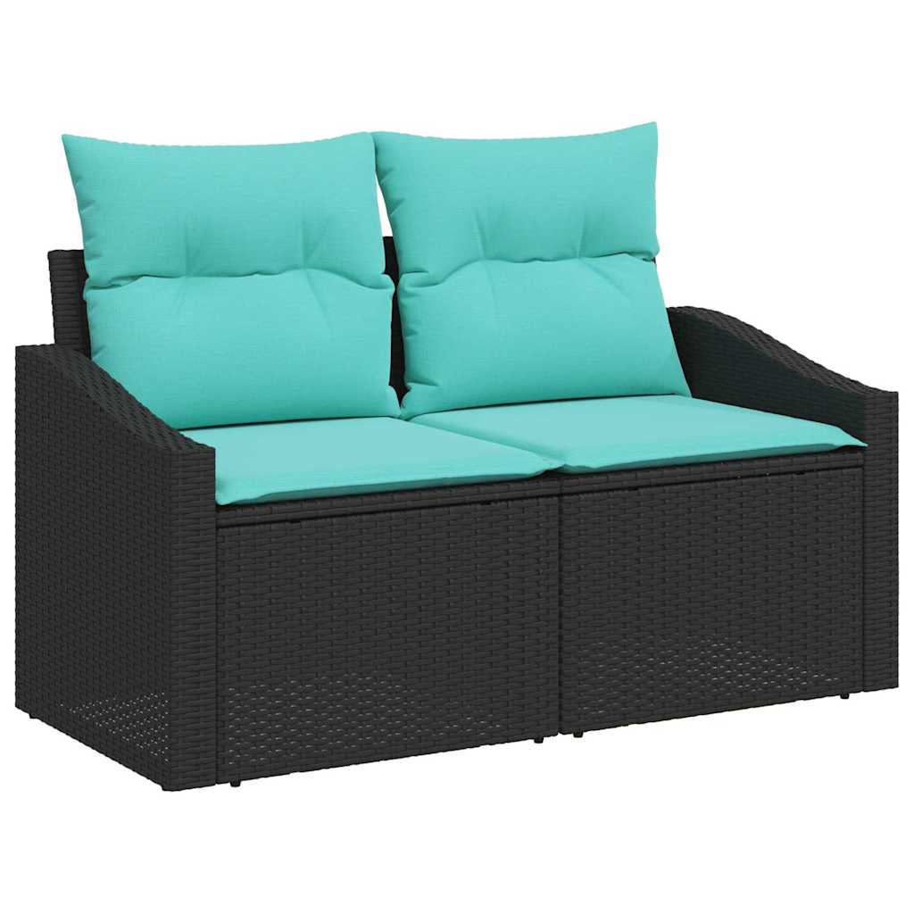 Sofa Set mit Kissen 6 pcs Schwarz und Türkis Poly Rattan