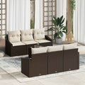 Sofa Set mit Kissen 7 pcs Braun und Creme Poly Rattan