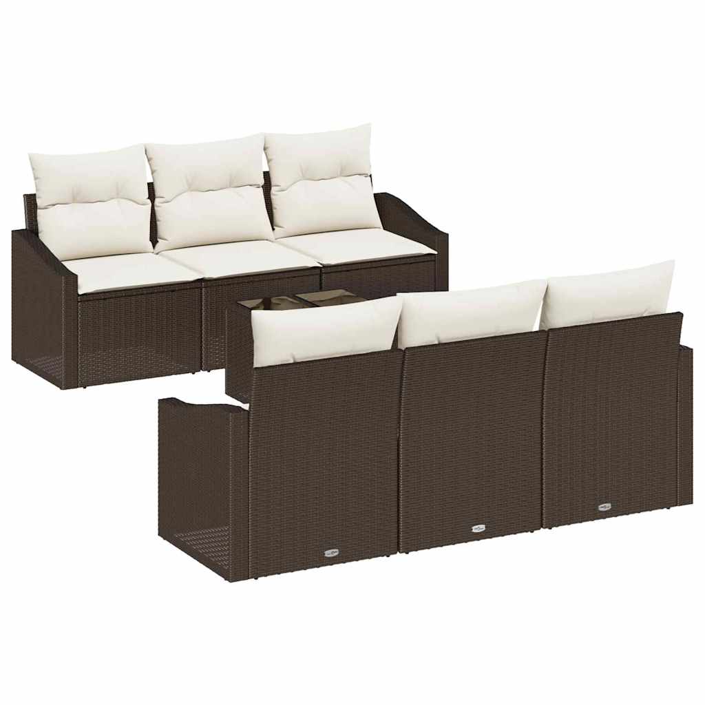 Sofa Set mit Kissen 7 pcs Braun und Creme Poly Rattan