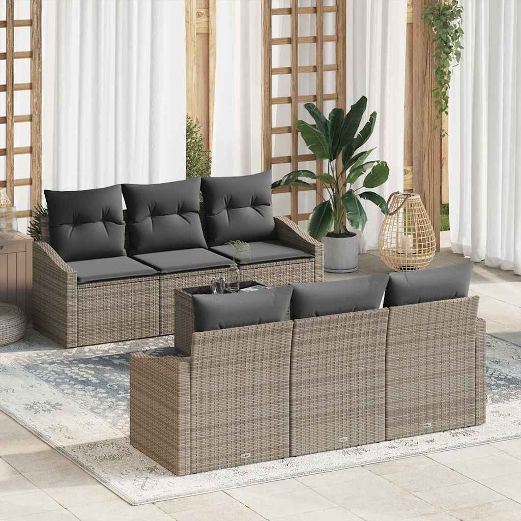 Sofa Set mit Kissen mit Kissen 7 pcs Grau Poly Rattan