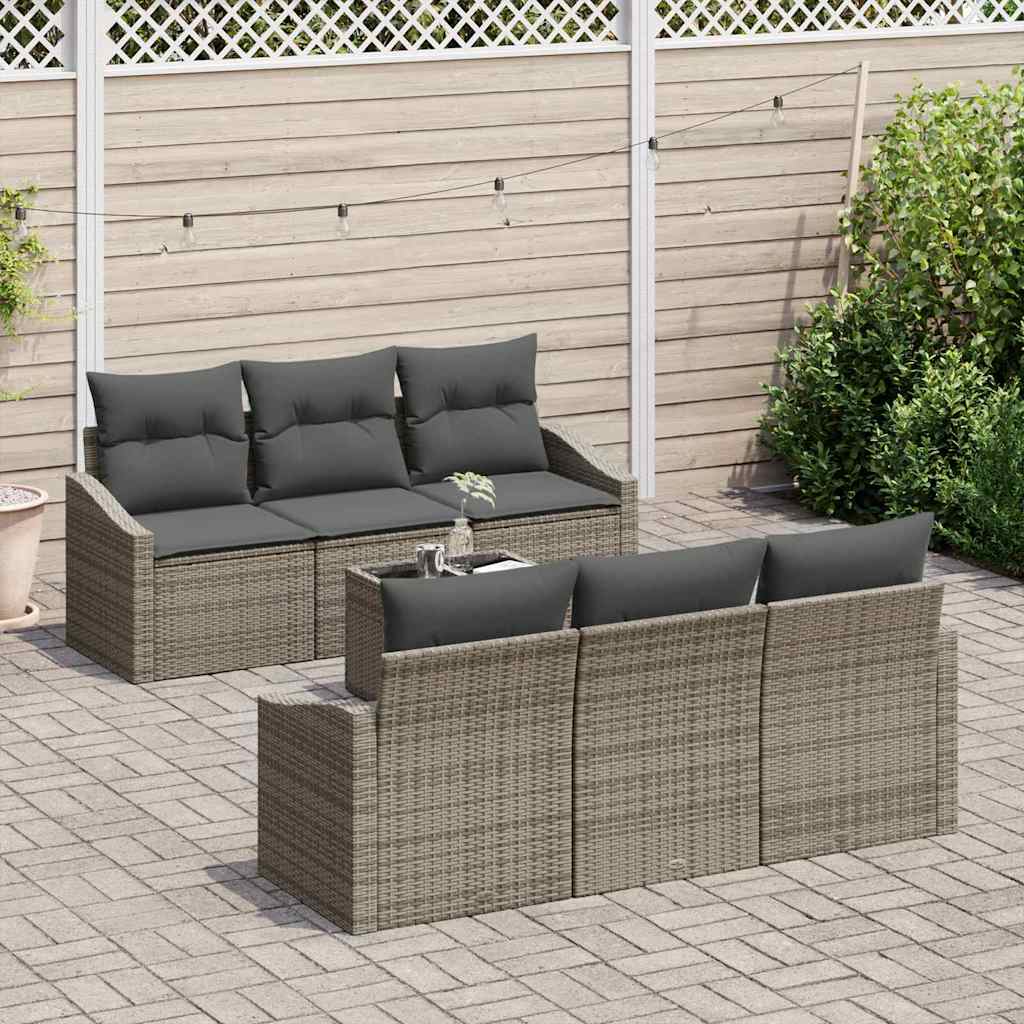 Sofa Set mit Kissen mit Kissen 7 pcs Grau Poly Rattan