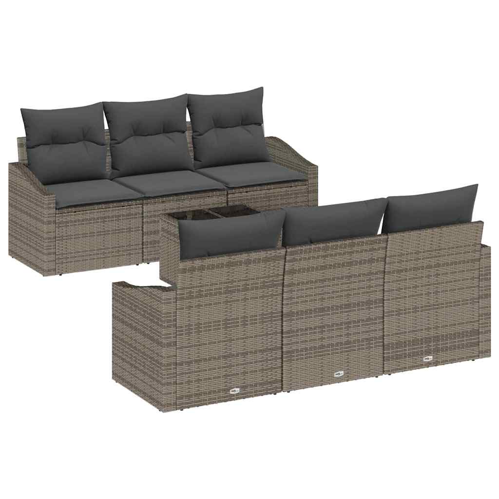 Sofa Set mit Kissen mit Kissen 7 pcs Grau Poly Rattan