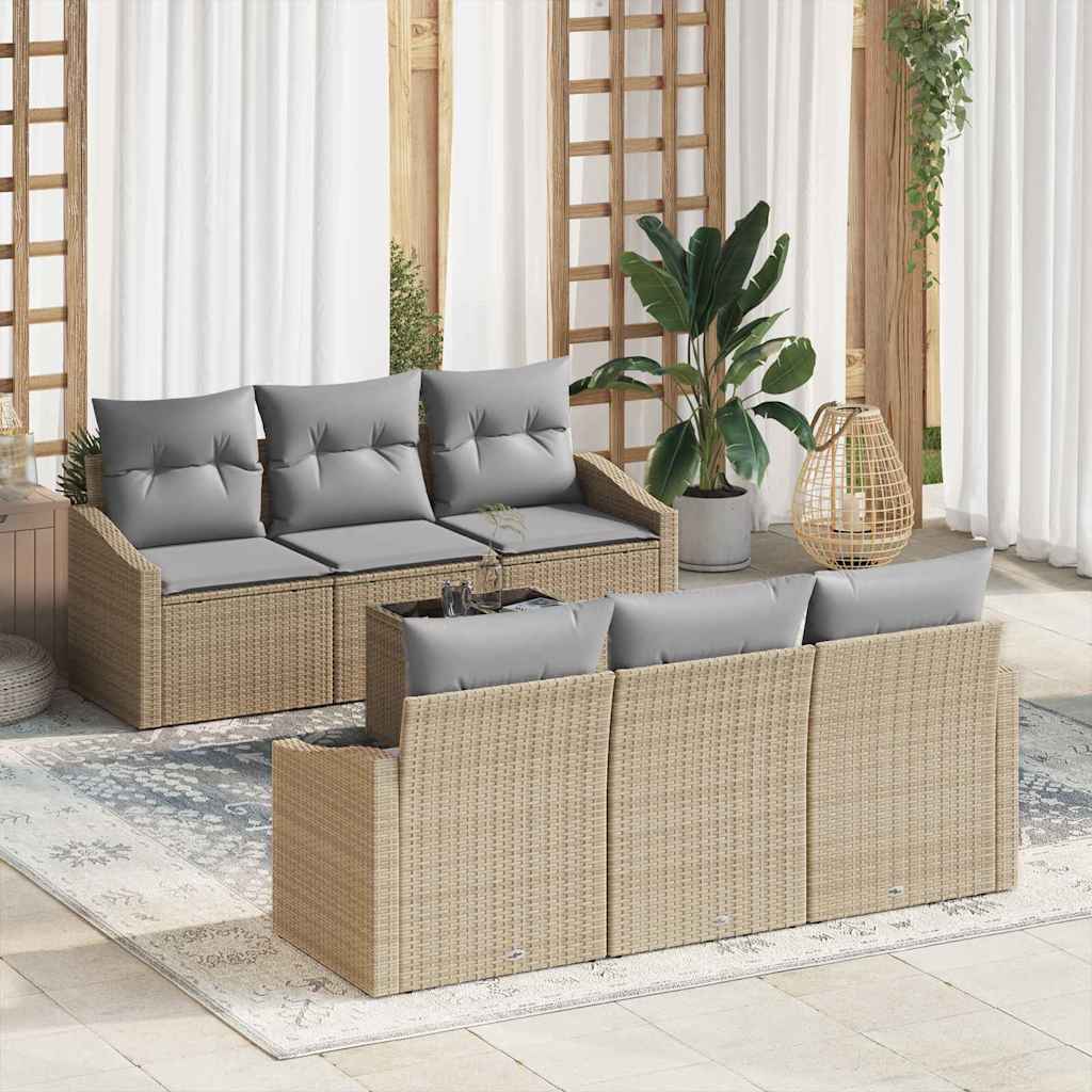 Sofa Set mit Kissen 7 pcs Beige und Hellgrau Poly Rattan