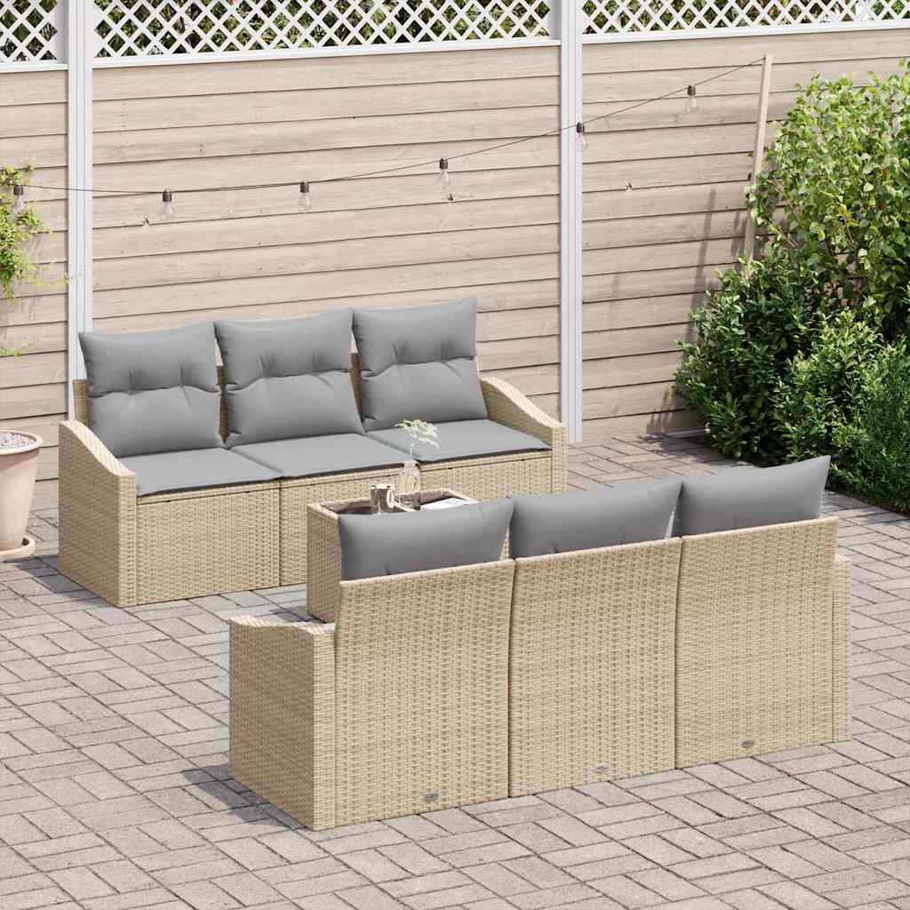 Sofa Set mit Kissen 7 pcs Beige und Hellgrau Poly Rattan