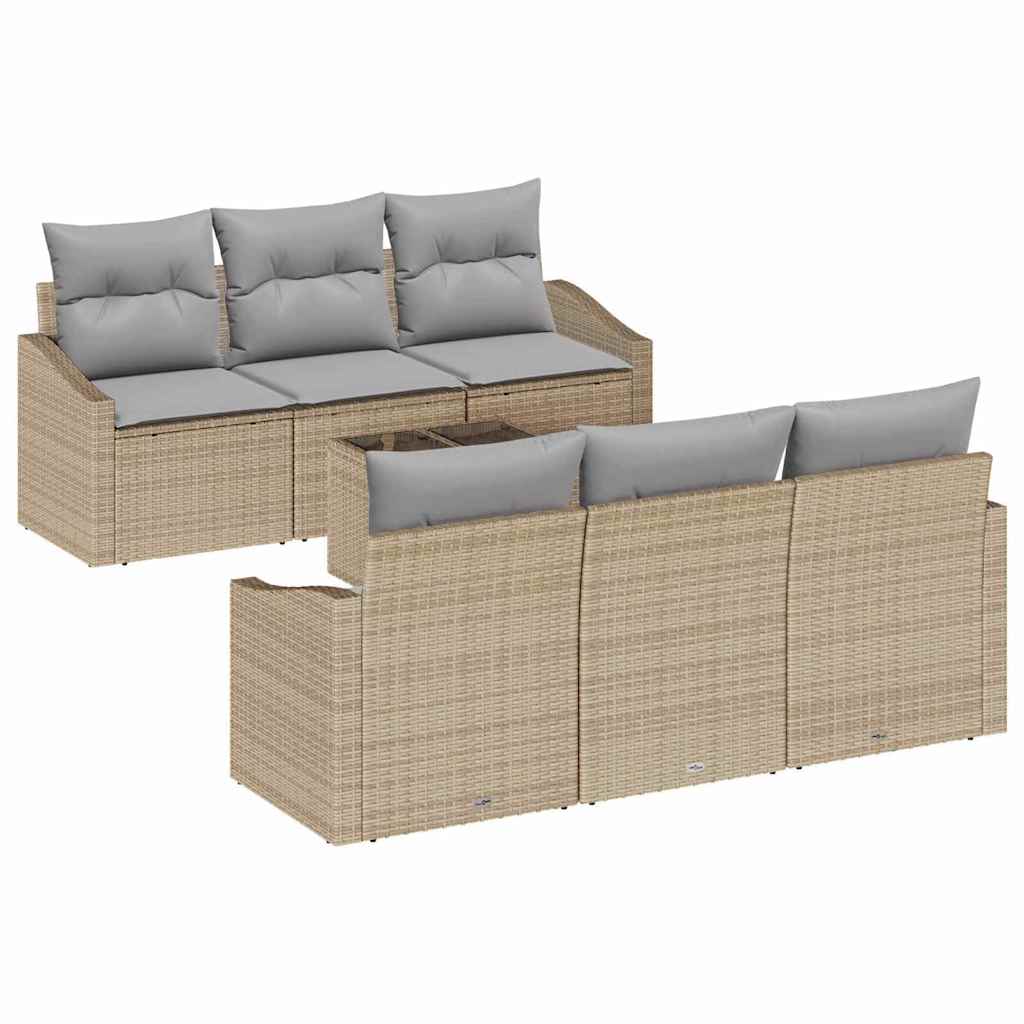 Sofa Set mit Kissen 7 pcs Beige und Hellgrau Poly Rattan