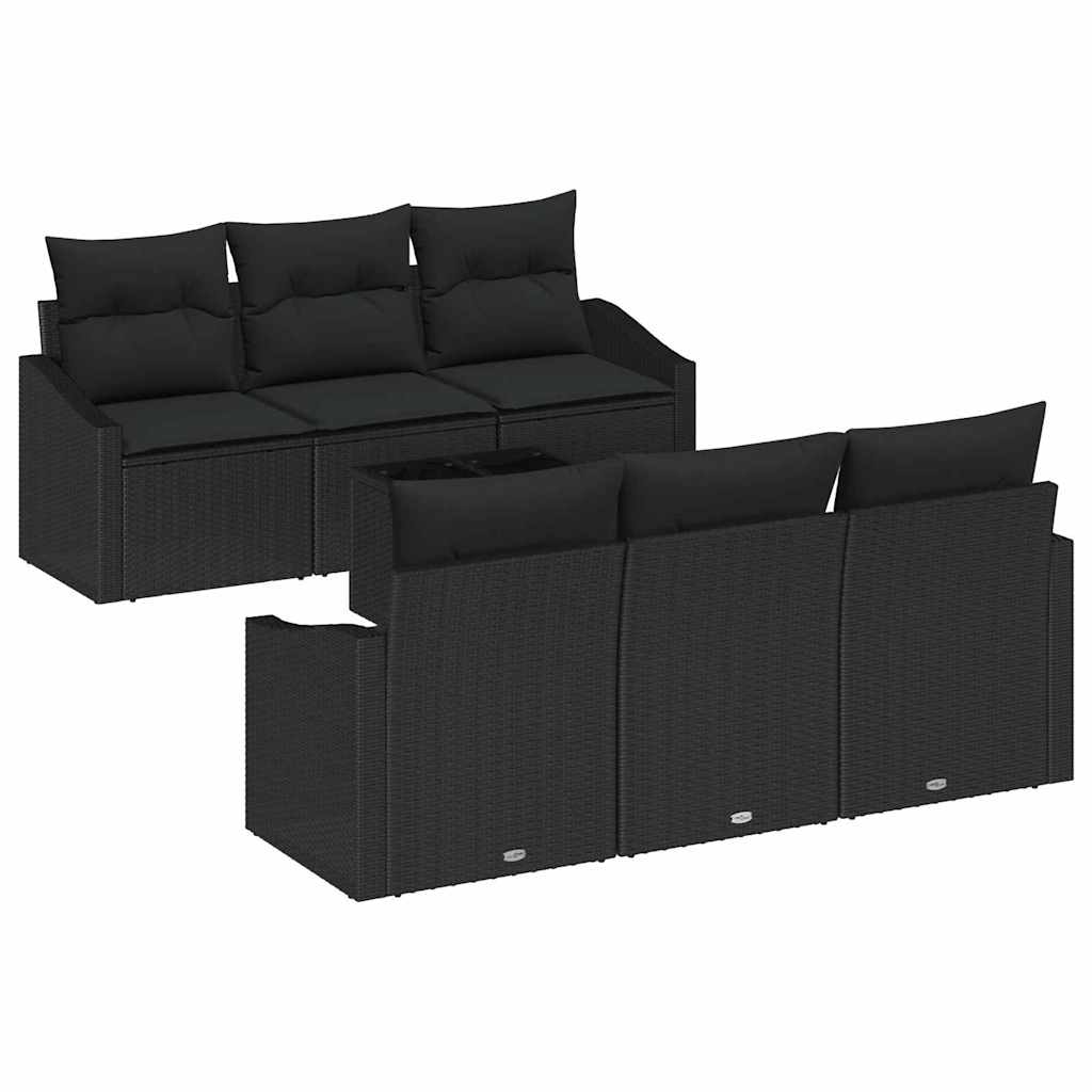 Sofa Set mit Kissen mit Kissen 7 pcs Schwarz Poly Rattan