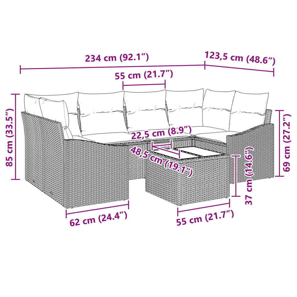 Sofa Set mit Kissen 7 pcs Schwarz und Türkis Poly Rattan