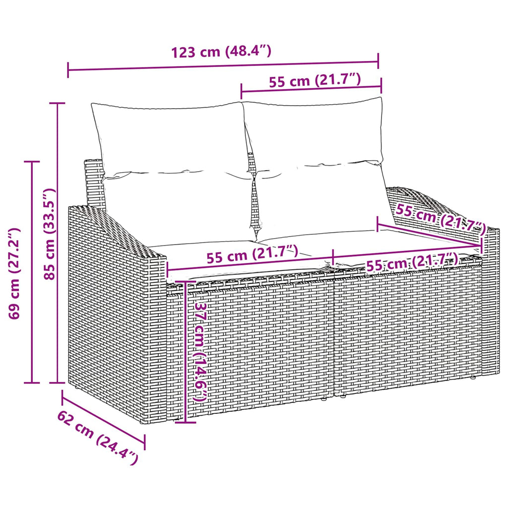 Sofa Set mit Kissen 7 pcs Schwarz und Türkis Poly Rattan